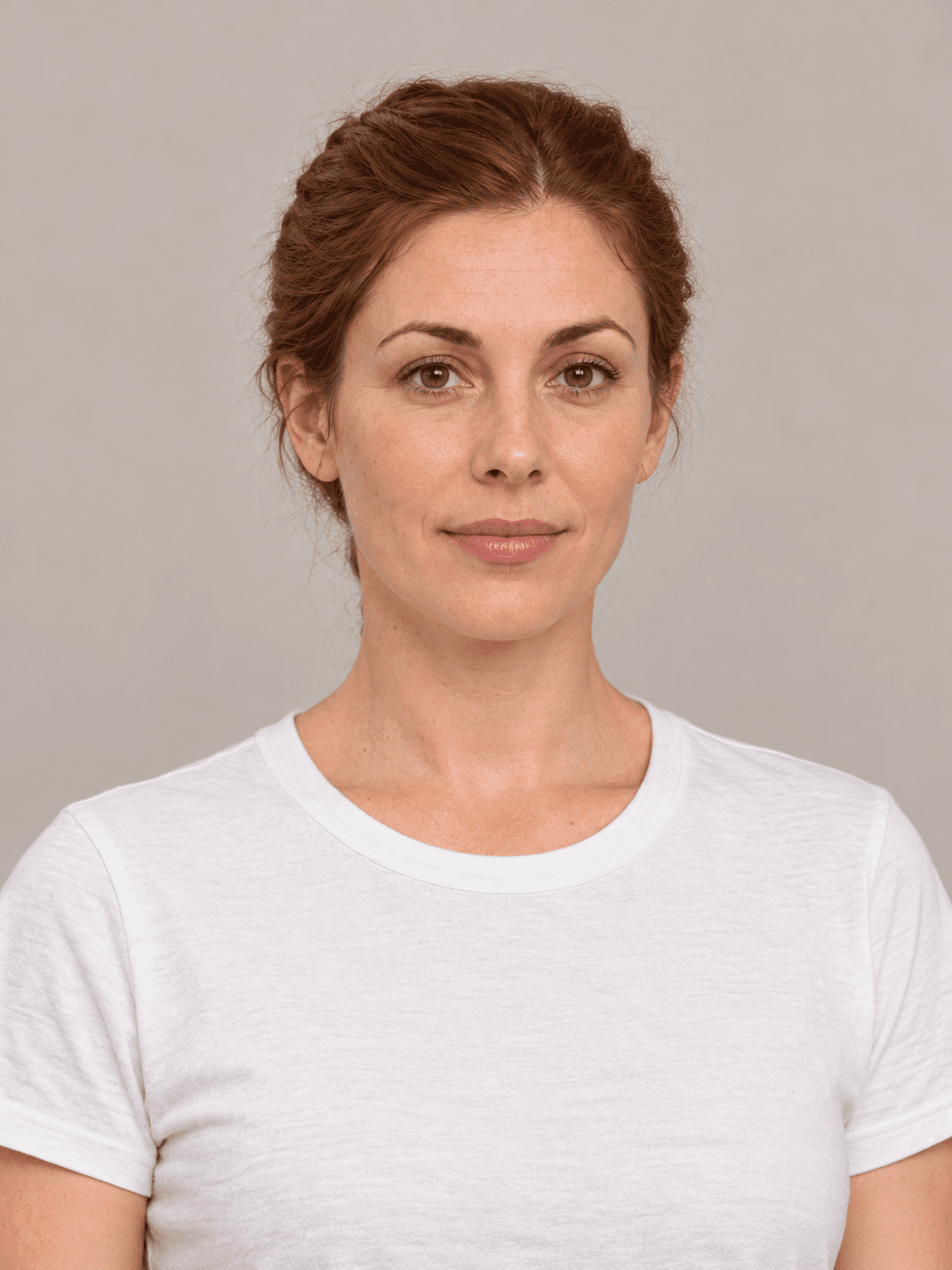 French Braid on a woman with fair skin and auburn hair, front view