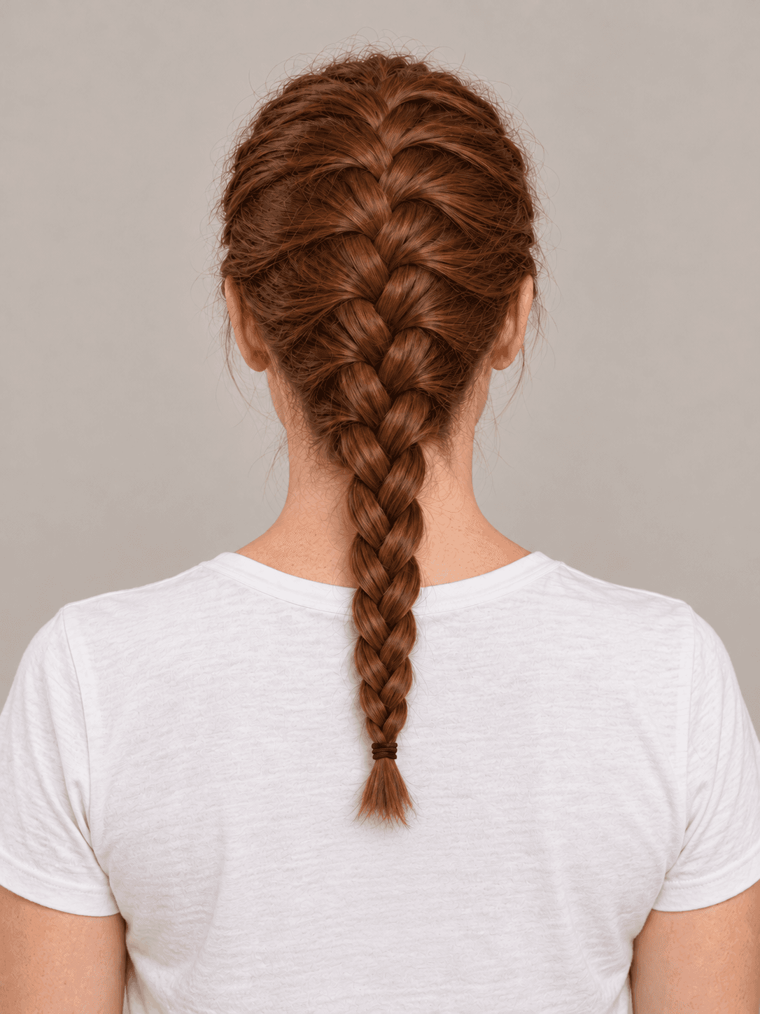 French Braid on a woman with fair skin and auburn hair, back view