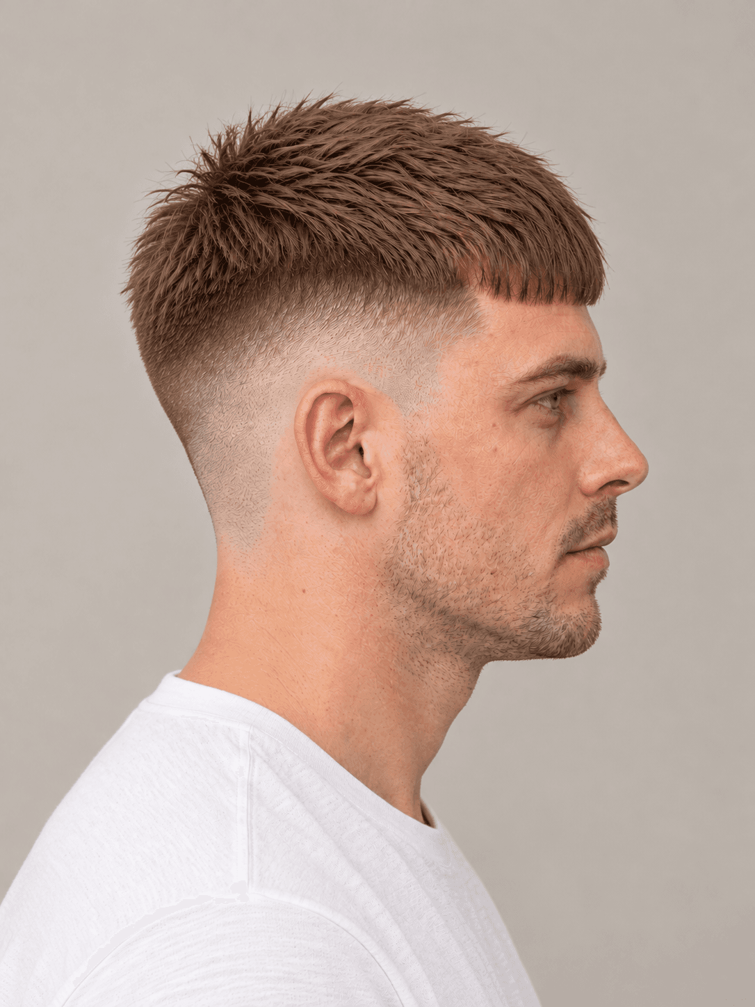 French Crop on a man with straight light brown hair, side view