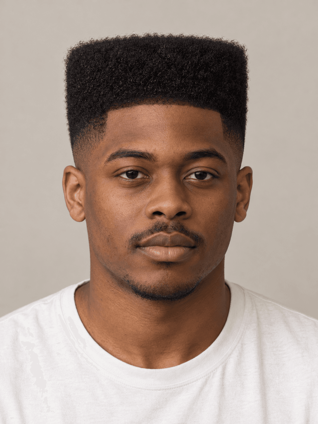 High-Top Fade on a man with coily black hair, front view