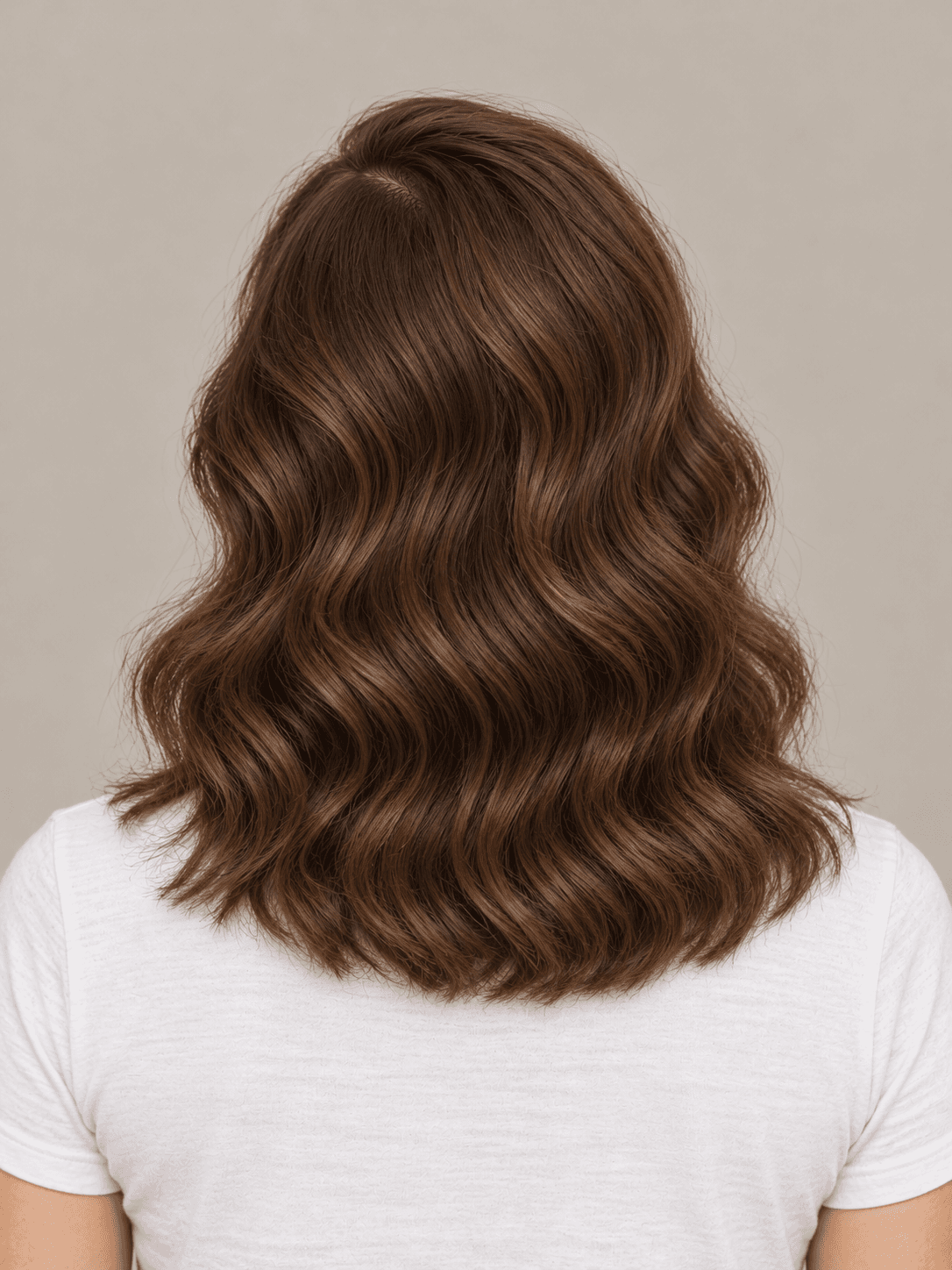 Side-Part Hollywood Waves on a woman with fair skin and brown hair, back view