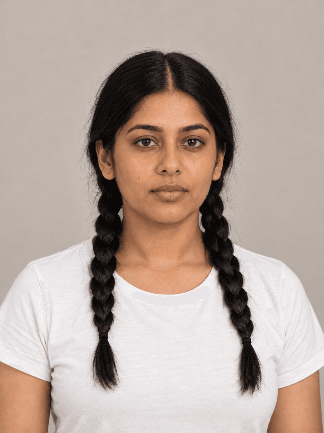 Wednesday Addams Braids on a woman with light brown skin and straight black hair, front view