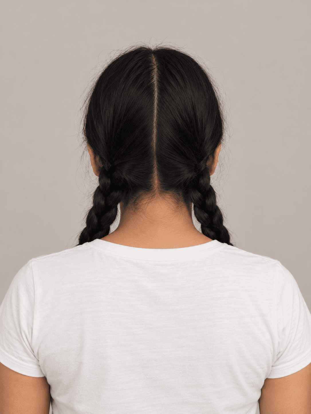 Wednesday Addams Braids on a woman with light brown skin and straight black hair, back view