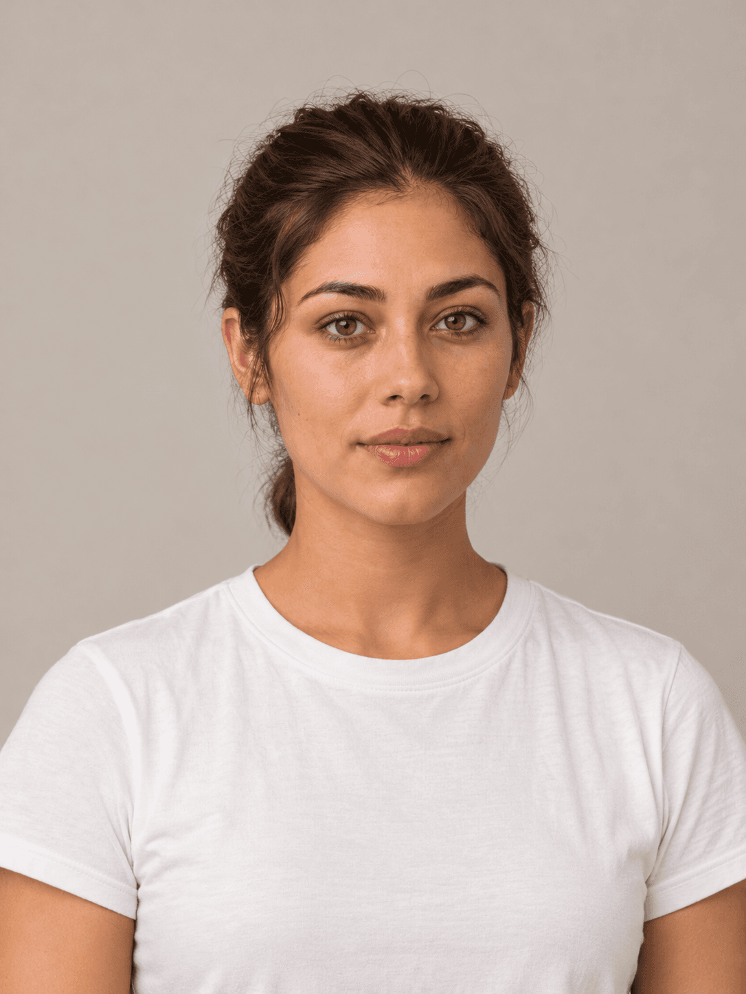 Bubble Ponytail on a woman with light olive skin and brown hair, front view