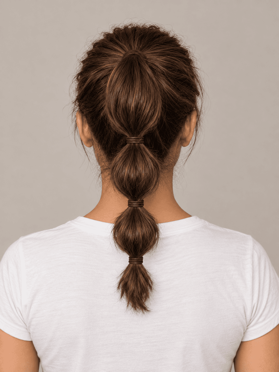 Bubble Ponytail on a woman with light olive skin and brown hair, back view